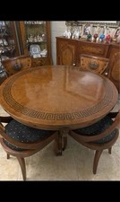 Antico tavolo rotondo intarsiato + 4 Sedie