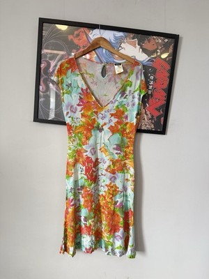 Vtg Versace Jeans Couture Floral Dress Ittierre Women's IT 44 Colorful Mesh Y2K