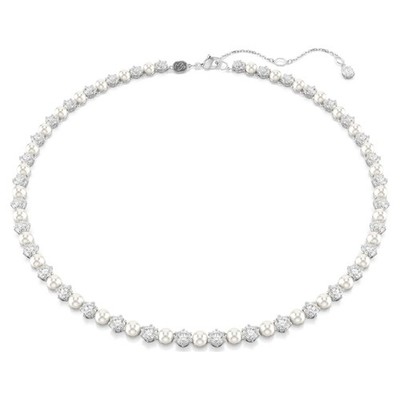 Swarovski Matrix Tennis Necklace, Crystal Pearl, Round Cut, White 5689623