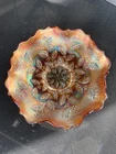 VINTAGE CARNIVAL FENTON PEACH HOLLY RUFFLED BOWL FANTASTIC “COLOR!”
