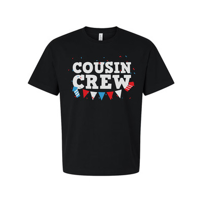 Cousin Crew Graphic T Shirt With Red And Blue Banner Confetti Design For Family