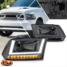 For 09-24 Dodge Ram 1500-3500 U-Shape LED Tube DRL Headlights Lamp Smoked/Clear