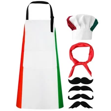 Italian Flag Apron and Chef Hat Set Waterproof Cooking Apron for Women and Me...