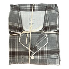 Plaid Pajama Set 100 Cotton Gray Plaid Check Sleepwear Top Pants Unisex, XL