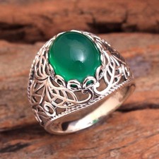 Solid 925 Sterling Silver Green Onyx Gemstone Birthstone Ring Jewelry