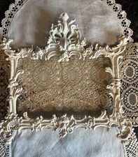 White Vintage bronze frame rococo mirror glass Ornate French 19th century