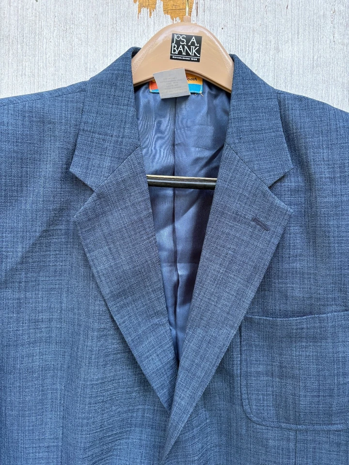 Haband's Gold Coast Sport Coat Jacket Blazer Mens 44 R Solid Blue Polyester NEW - Image 3 of 4