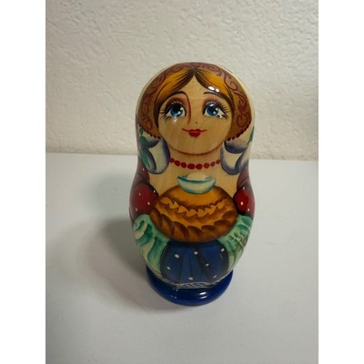 Vintage Russian Matryoshka Nesting Dolls Set 5 Piece Hand Painted Wood Folk Art
