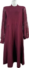 Nina Leonard Women’s Burgundy Long Sheer Sleeve A-Line Sweater Dress - M