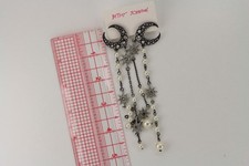 Betsey Johnson Gunmetal Moon Stars Chains Pearls Pierced Earrings NWT