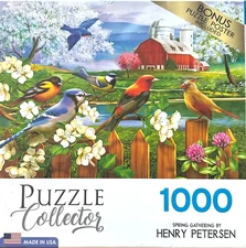 NIB  Spring Gathering HTF 1000pc Puzzle Blue Jay Goldfinch Barn Jasmine Scarlet