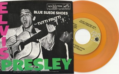 ELVIS PRESLEY 45 rpm record w/ pic sleeve BLUE SUEDE SHOES 50th Anniversary