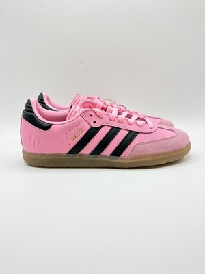 Adidas Samba Messi J Pink Black Leather Suede Sneakers Size 4.5Y/5.5W