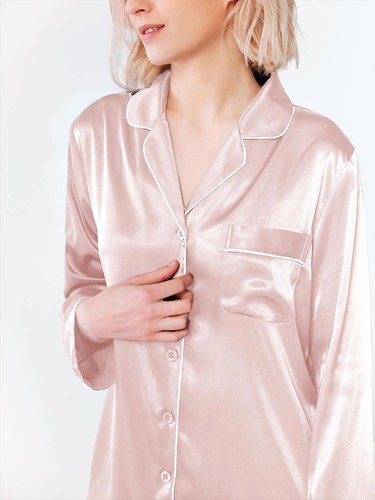 SIORO Conjunto de pijama de satén de seda para mujer Manga larga Prendas para dormir Pantalones Conjunto de pijama Ropa de dormir - Imagen 75 de 99