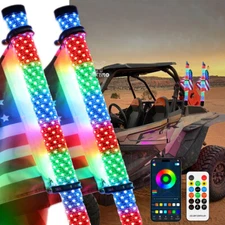 2 3FT Thick RGB LED Spiral Fat Whip Light Antenna For ATV UTV Can Am Polaris RZR