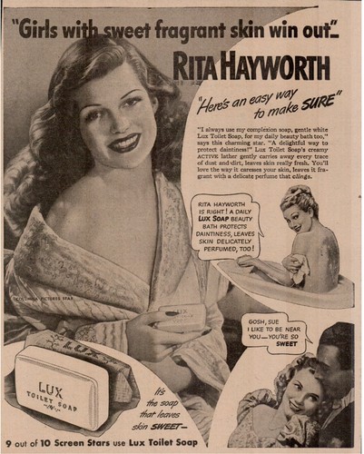 1940's Actress Rita Hayworth Lux Soap Newspaper Ad 10.5x8" 2D22