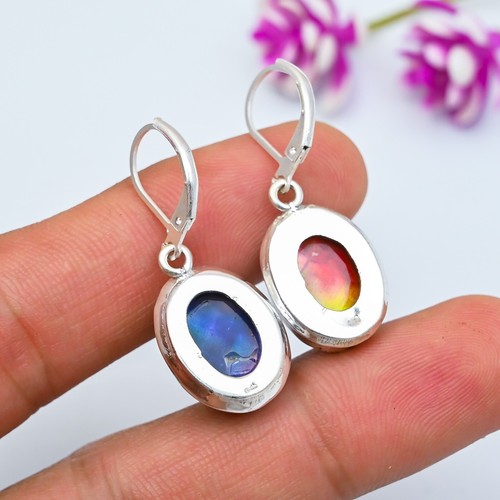 Natural Ammolite Gemstone Handmade 925 Sterling Silver Jewelry Earring Love Gift - Picture 4 of 5