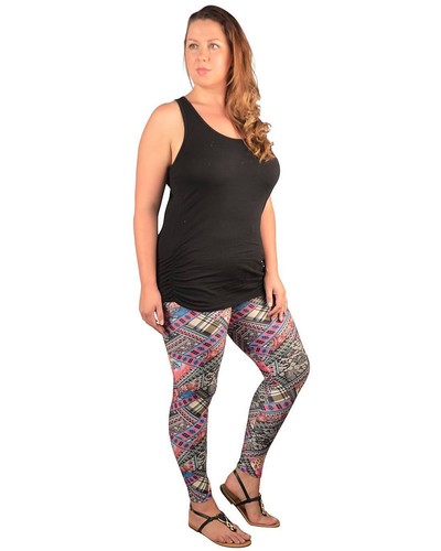 Damen-Leggings Plus 1X/2X, 3X/4X rosa mehrfarbig Geo-Druck elastischer Bund! - Bild 2 von 4