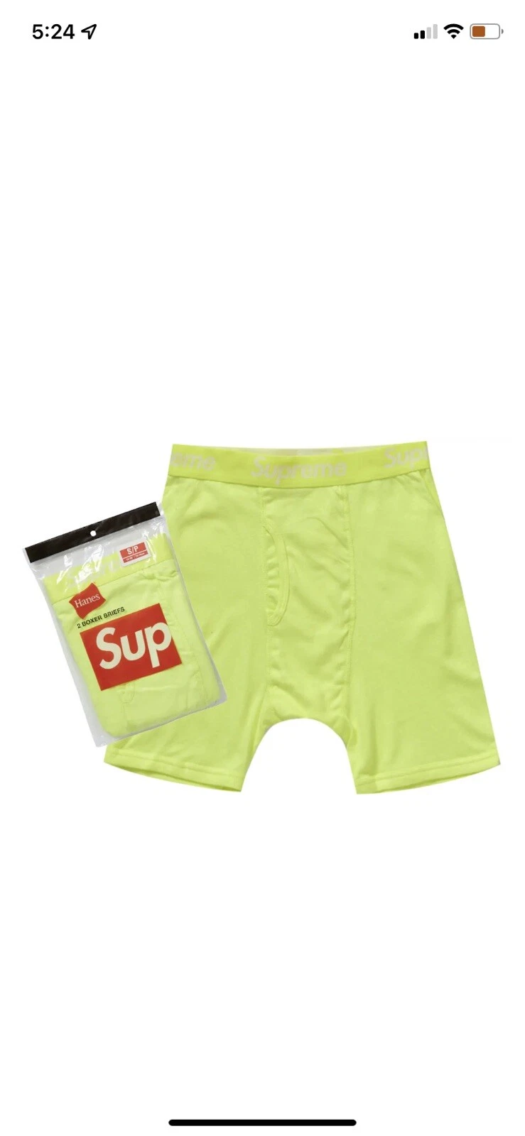 Pack bref boxer Supreme Hanes de 2 jaunes fluorescents authentiques taille 2XL 1 pack