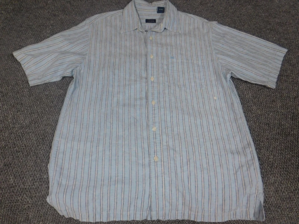 Izod Mens Shirt Medium Blue striped button down linen - Image 2 of 4