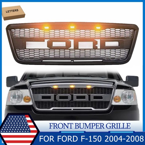 For 20042008 Ford F150 Bumper Grille Raptor Style Grill W/LED Matte