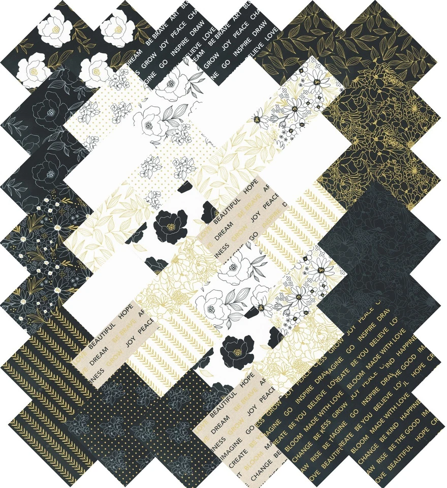 Charm Pack "Gilded" Blumen Patchwork Stoff Moda, 42 Scraps à 12,7cm - Bild 3 von 3