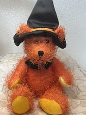 DanDee Collectors Choice Orange Halloween Fuzzy Bear Plush Witches Hat  Bow Tie