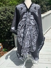 Sacrifice Scene Aztec Mexican Poncho Gaban Black White A