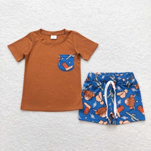 Boutique Western Design Baby Cowboy Cactus Cow Shorts Clothes Set Outfit - Picture 11 of 20