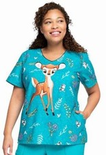 Tooniforms Disney Bambi Scrub Top TF626 V-Neck Size Medium NWT