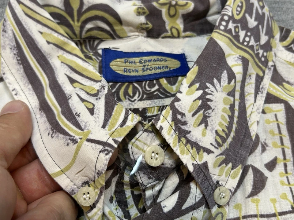 Reyn Spooner Phil Edwards Shirt Mens Brown White Green Hawaiian Aloha Pullover - Image 2 of 4