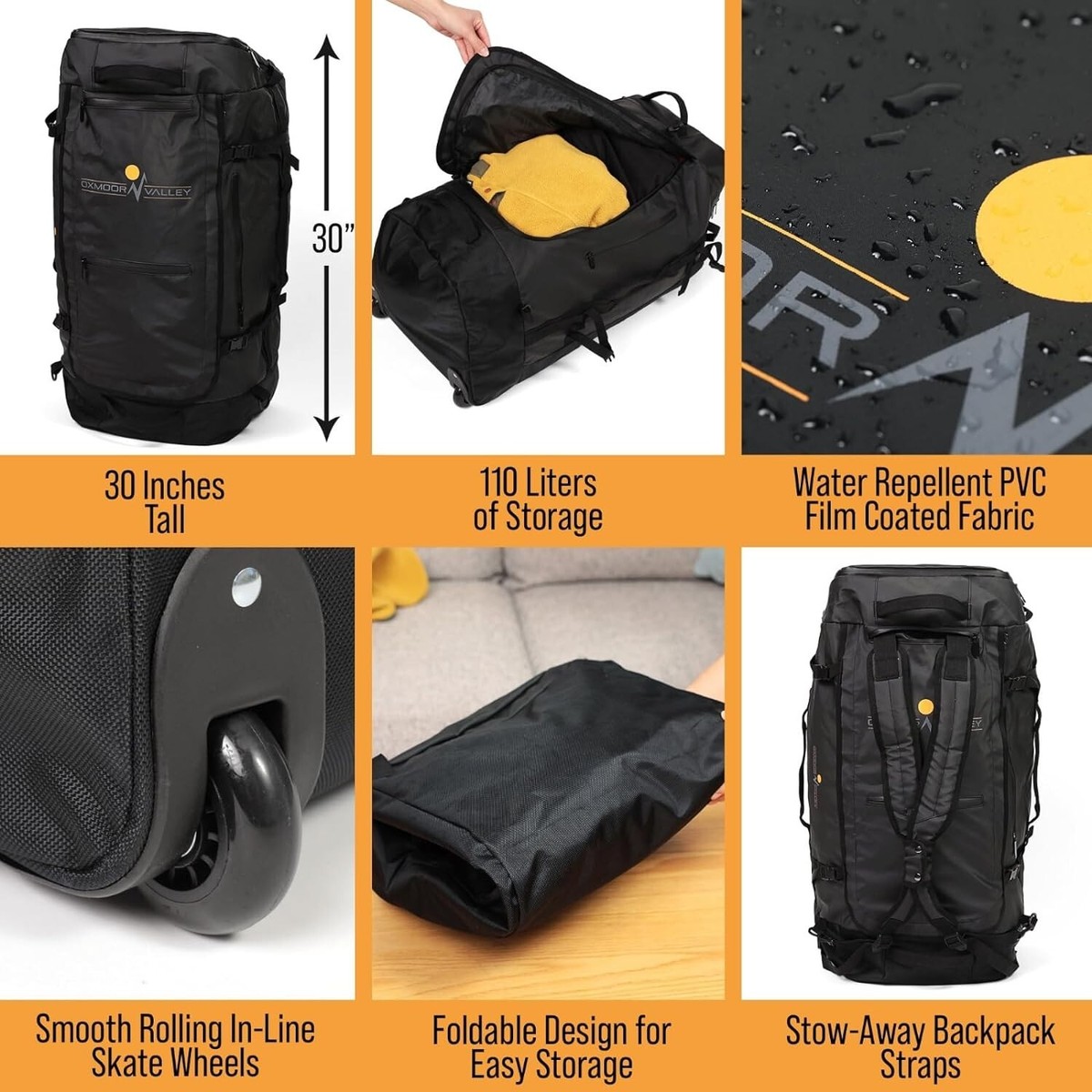 OXMOOR VALLEY Tahoe 110L Rolling Travel Duffel Bag with Backpack Straps  Roller