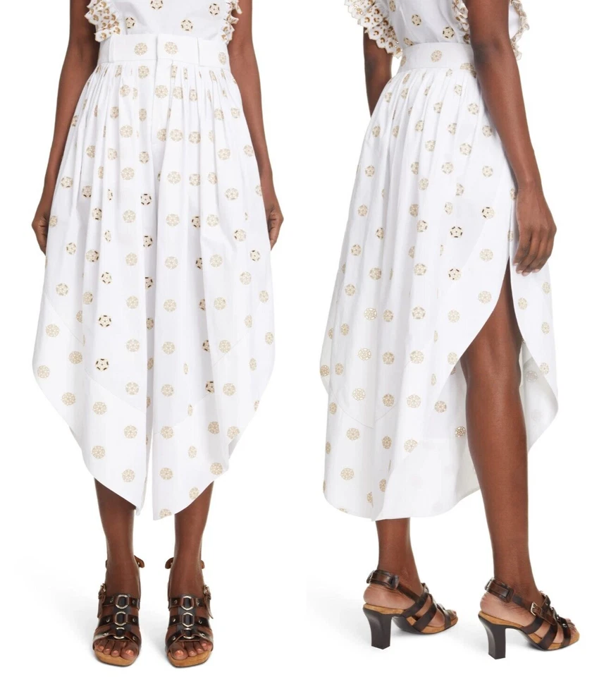 $1595 Chloe женщин вышитый хлопок укороченный брюки брюки белый размер 42 / США 10