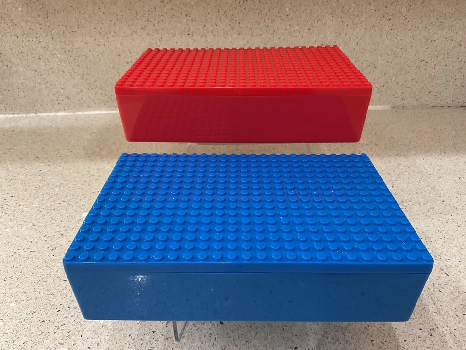 Plastic Building Brick Storage Boxes Four Compartment Red & Blue Set/2 - Image 2 of 4