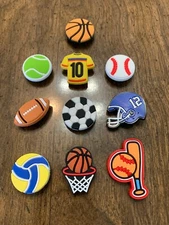 sports baseball football soccer tennis 10 pcs Shoe Charms Bracelet Charms