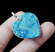 Titanium Blue Druzy Gemstone 925 Sterling Silver Plated 1Pcs Dainty Pendant Gift