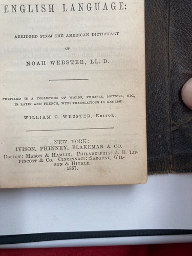Antique 1867 Pocket DICTIONARY Leather Fold Over Cover ~ NOAH WEBSTER -RARE BOOK - Picture 6 of 10
