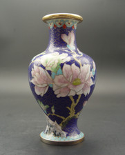 Vase Cloisonne Messing emailliert Blumendekor China H.15 cm