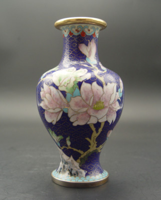 Vase Cloisonne Messing emailliert Blumendekor China H.15 cm