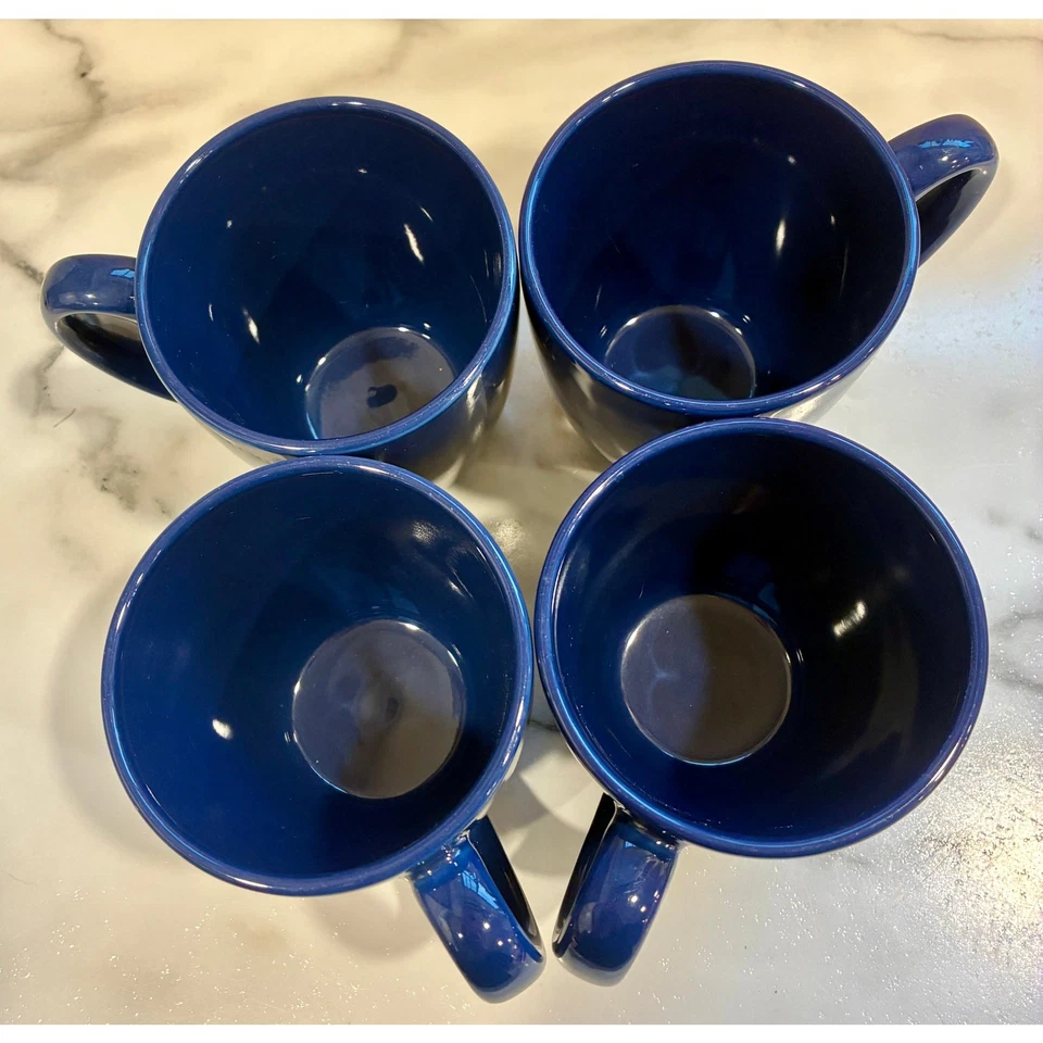 Juego de 4 tazas de café vintage de gres azul real Corelle Coordinates de la década de 1990 de 10 oz Foto 3 de 4