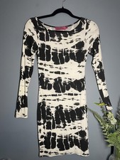boohoo Black and White Tie-Dye Long Sleeve Dress UK 8
