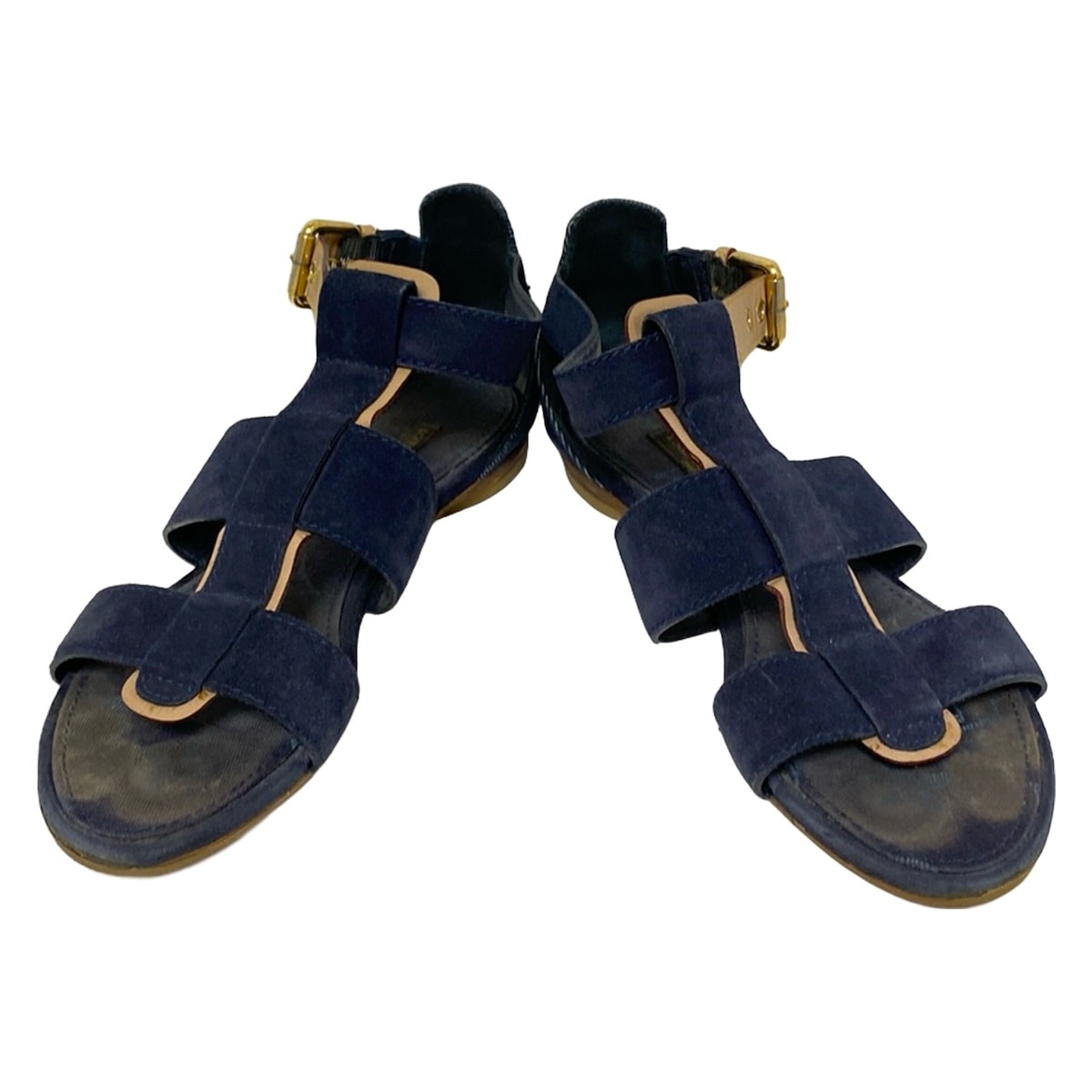 Auth LOUIS VUITTON - Dark Navy Beige NL0132 Women's Sandals Suede