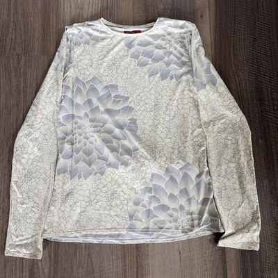 Terry Cycling Long Sleeve Top Shirt Back Pockets Women s Large Flower Graphic