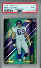 PSA 9 Brock Lesnar 2004 Leaf Stars #155 Rookie Card Longevity Emerald #30/75. rookie card picture