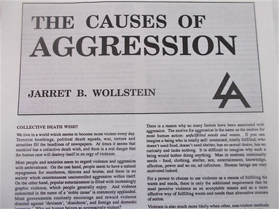 #ad Causes of Aggression Jarret B. Wollstein 1989 Essay Libertarian Alliance Rare $15.00