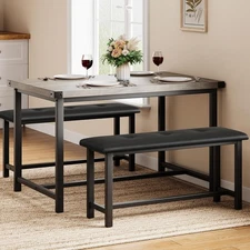 Dining Table Set for 4 with Upholstered Benches 3 Piece Kitchen Dining Table