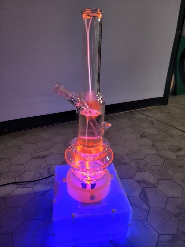 Plasma Glass Water Pipe Bong with LED Light Base, Blue/Orange