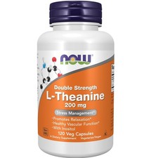 NOW Foods L-Theanine Double Strength 200 mg 120 Veg Capsules Expires 11/29