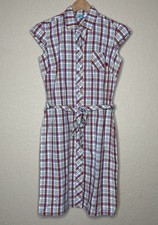 Y2K Paul Frank Plaid Shirt Dress Women Sz M Belt Cotton CottageCore NEW & VTG
