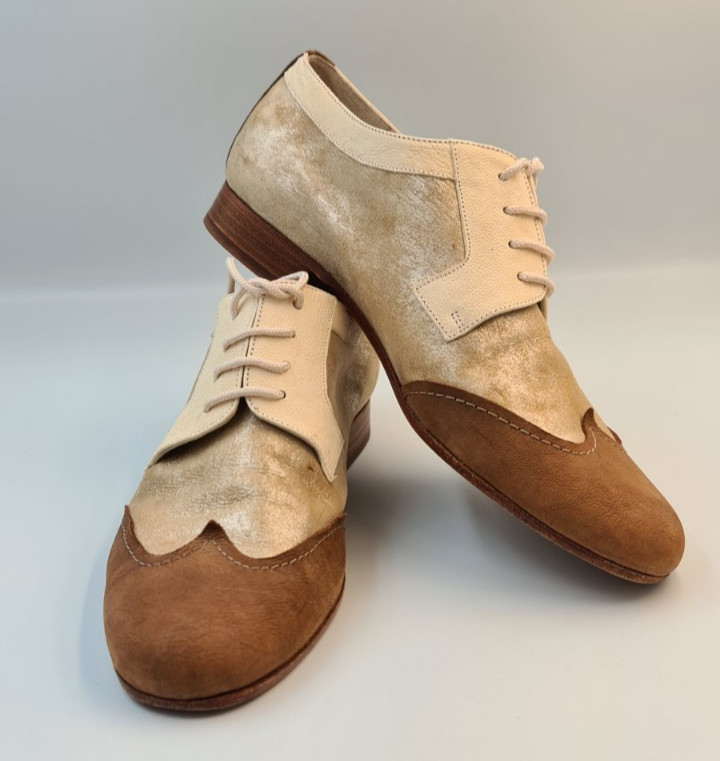 Zapatos Oxford C Doux Time para mujer de cuero dorado beige tostado con cordones talla UK 5 EU 38